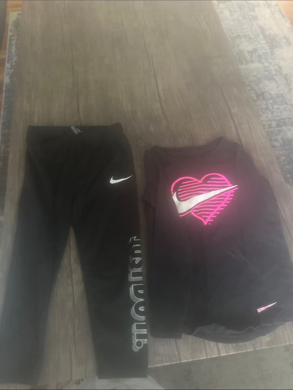 Nike Black Girls Two-Piece Set with Pink Heart Swoosh